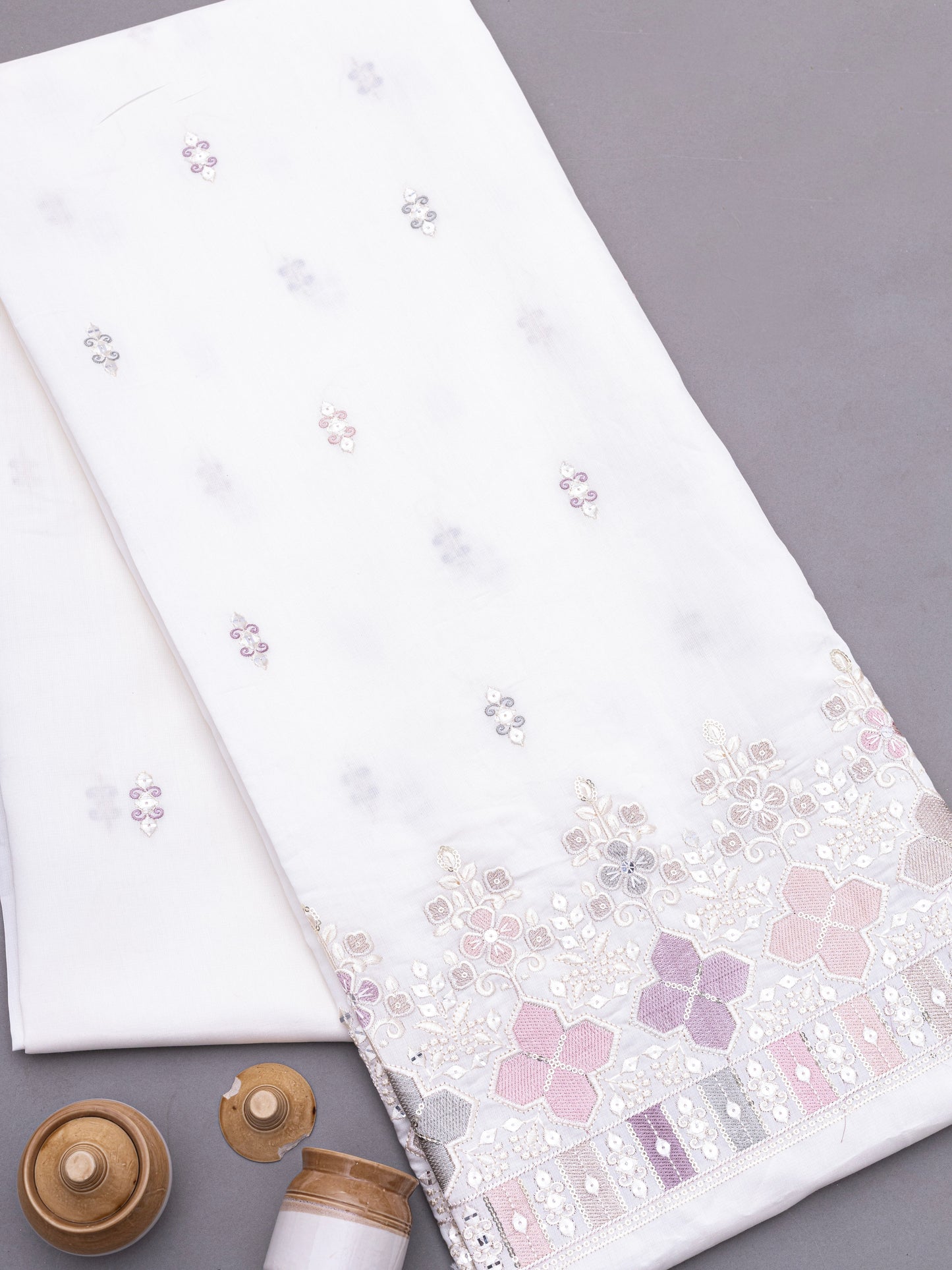 Royal Plum Zari Embroidered Fabric