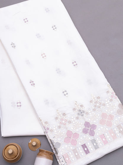 Royal Plum Zari Embroidered Fabric