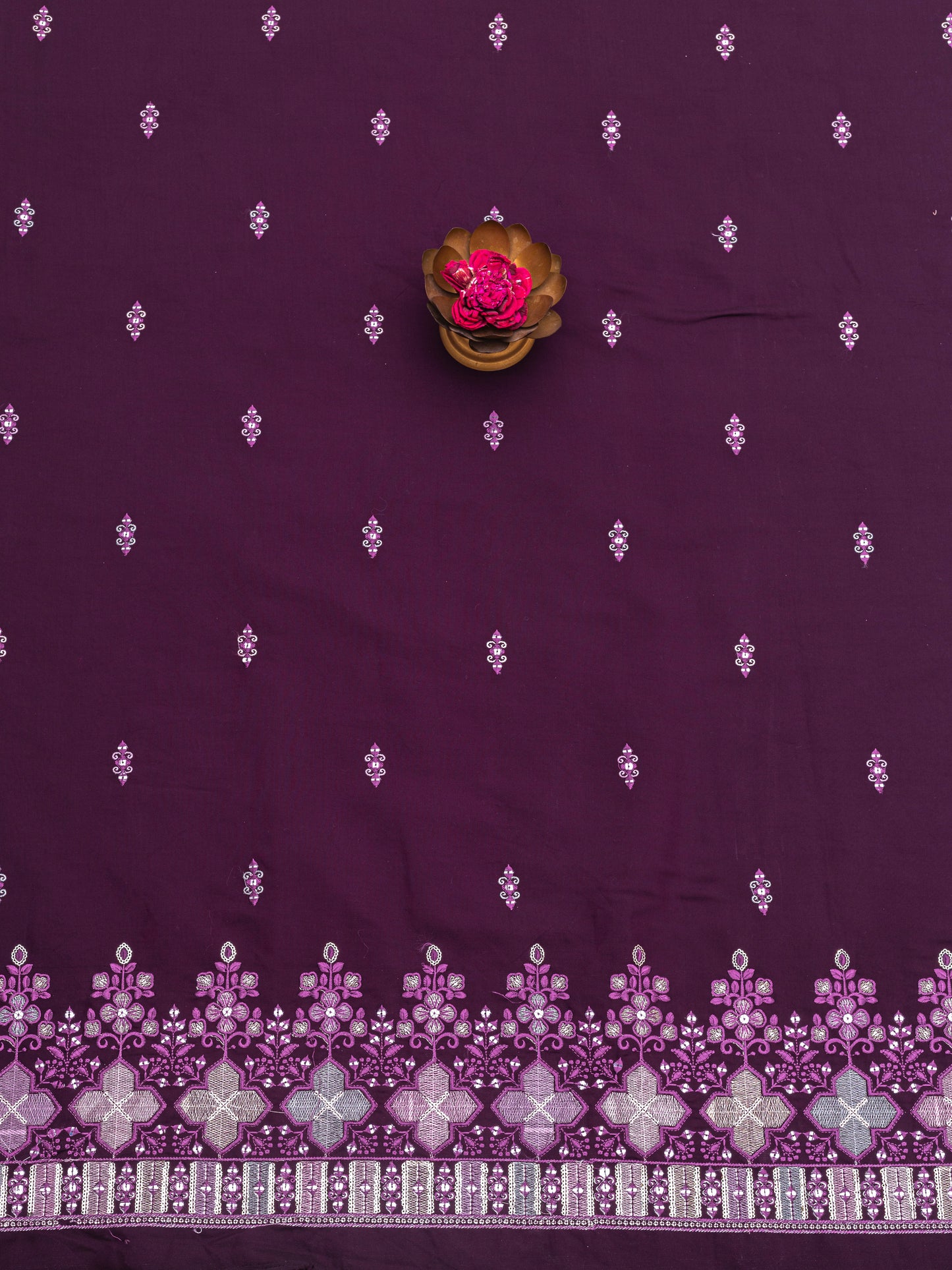 Royal Plum Zari Embroidered Fabric