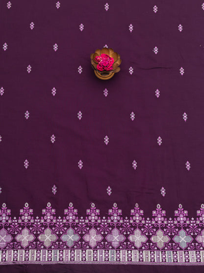 Royal Plum Zari Embroidered Fabric