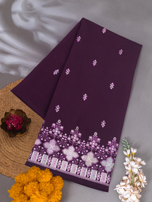 Royal Plum Zari Embroidered Fabric