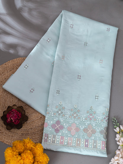 Royal Plum Zari Embroidered Fabric