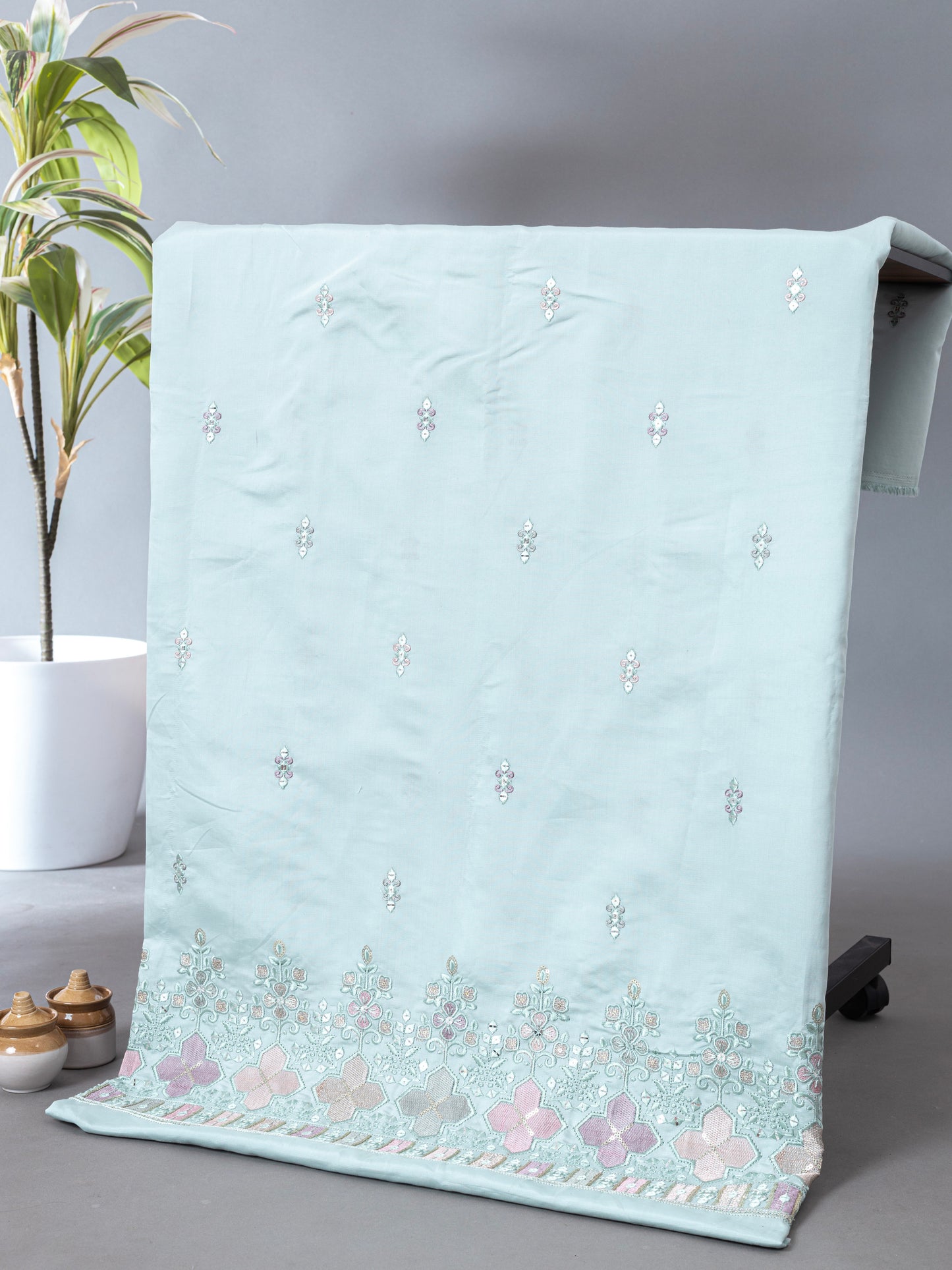 Royal Plum Zari Embroidered Fabric