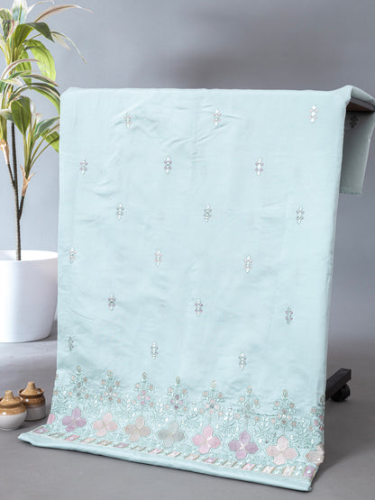 Royal Plum Zari Embroidered Fabric