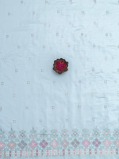 Royal Plum Zari Embroidered Fabric