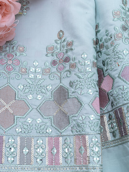 Royal Plum Zari Embroidered Fabric