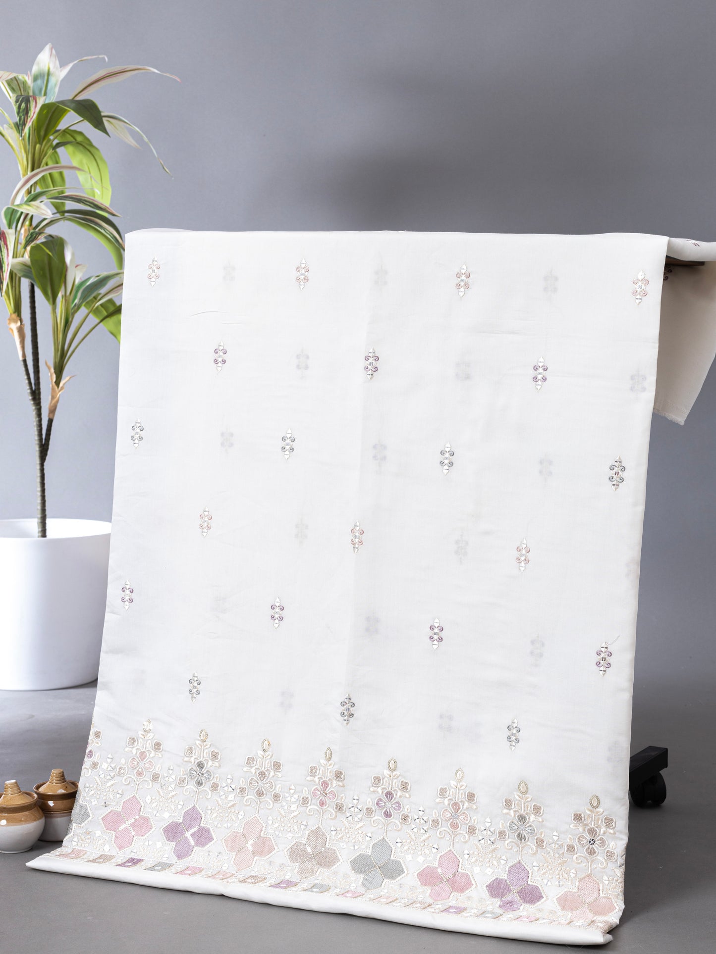 Royal Plum Zari Embroidered Fabric