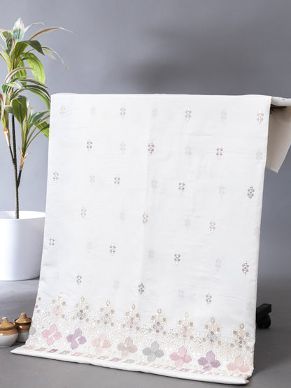 Royal Plum Zari Embroidered Fabric