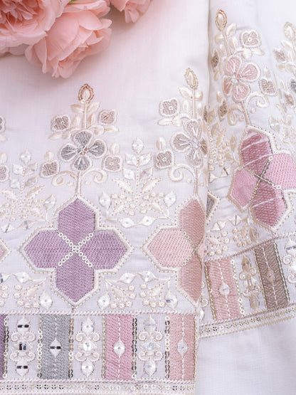 Royal Plum Zari Embroidered Fabric