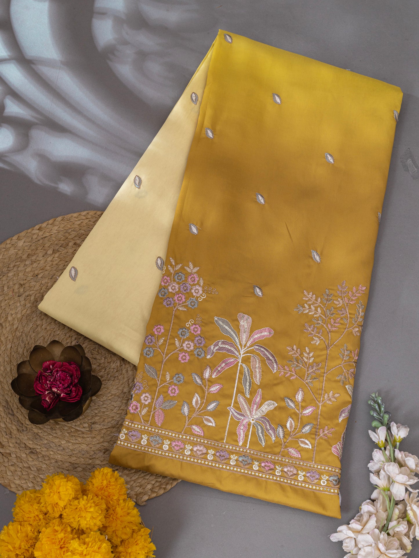 Floral Booti Border Ethnic Fabric