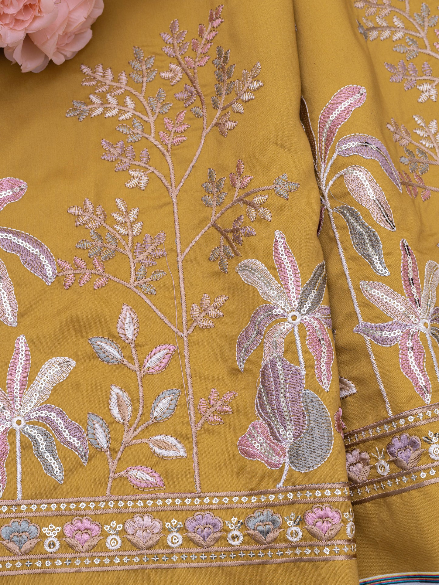 Floral Booti Border Ethnic Fabric