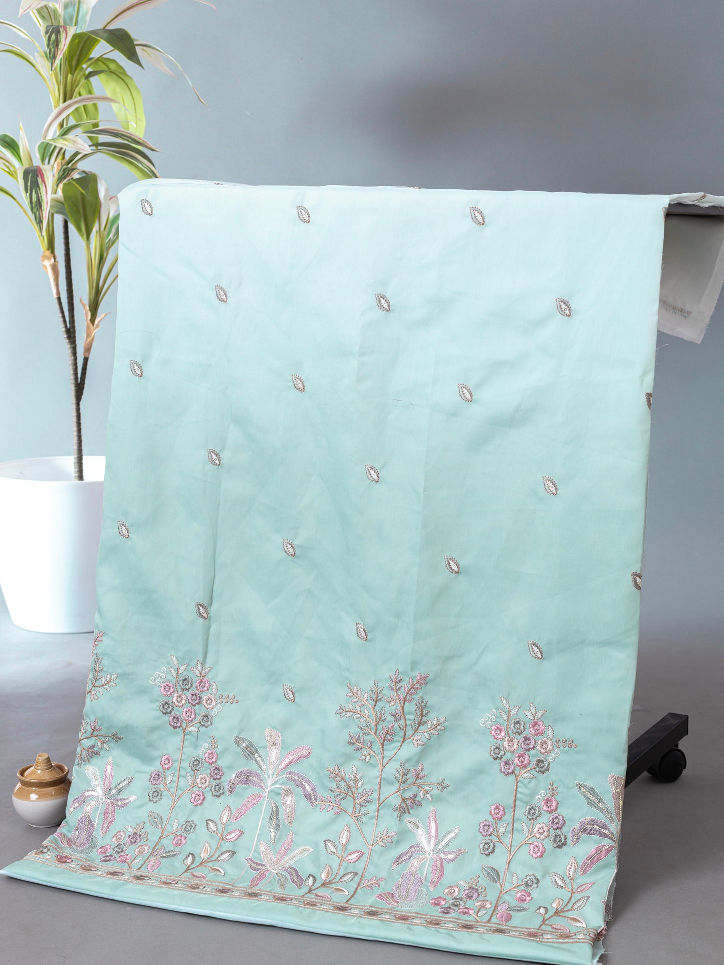 Floral Booti Border Ethnic Fabric