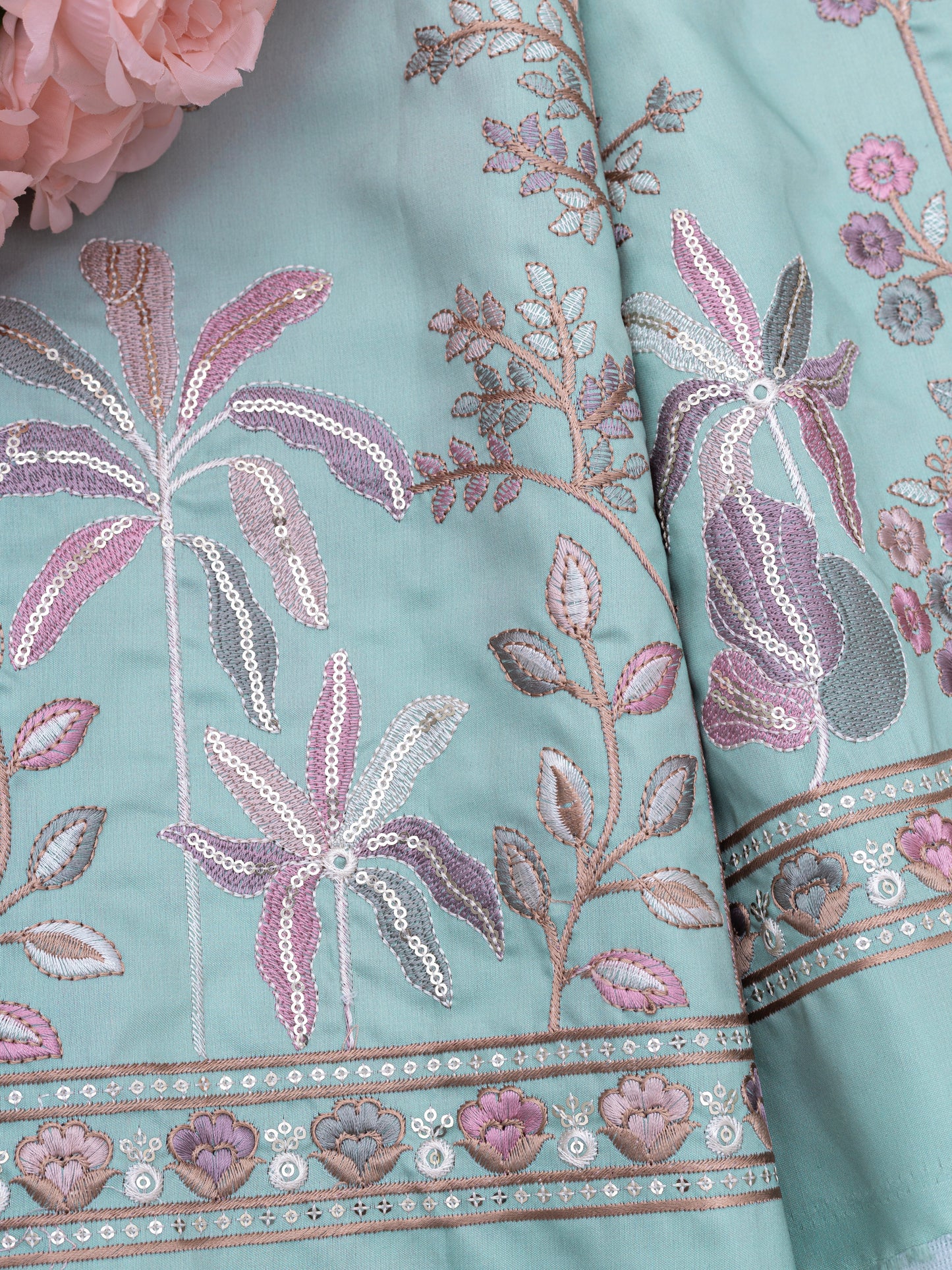 Floral Booti Border Ethnic Fabric