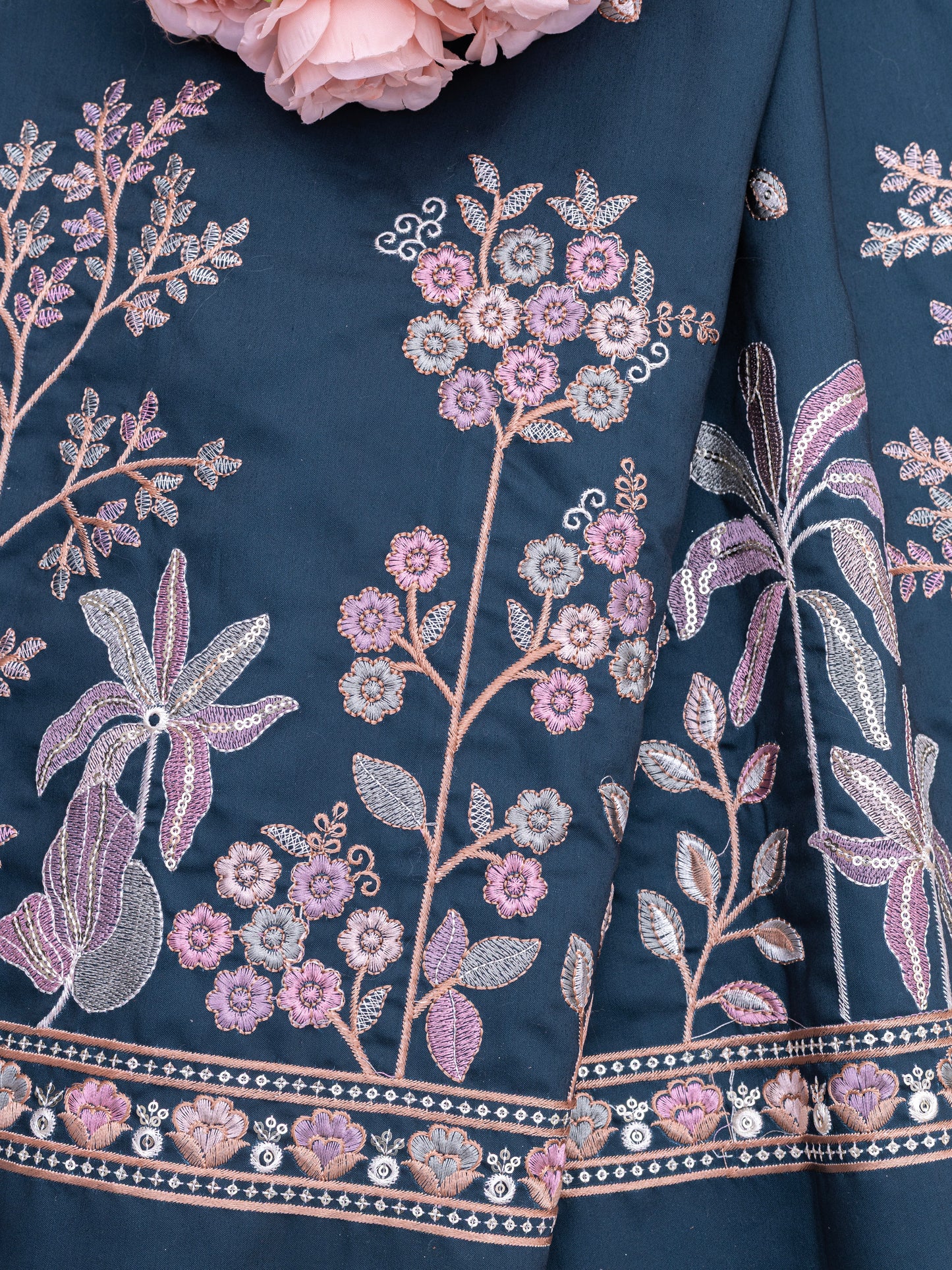 Floral Booti Border Ethnic Fabric