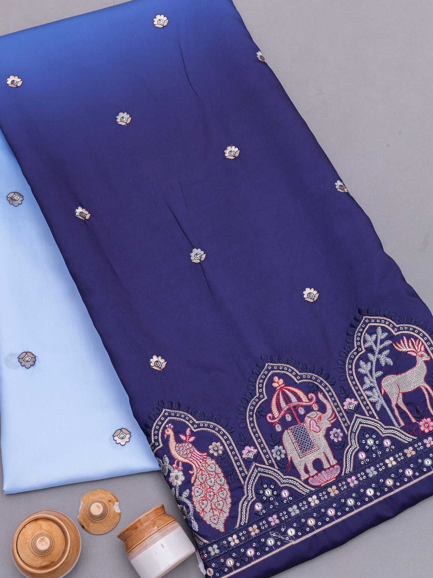 Traditional Figure Motif Embroidered Fabric