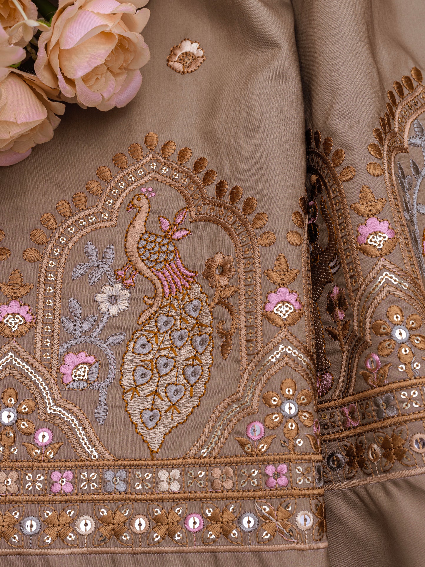 Traditional Figure Motif Embroidered Fabric
