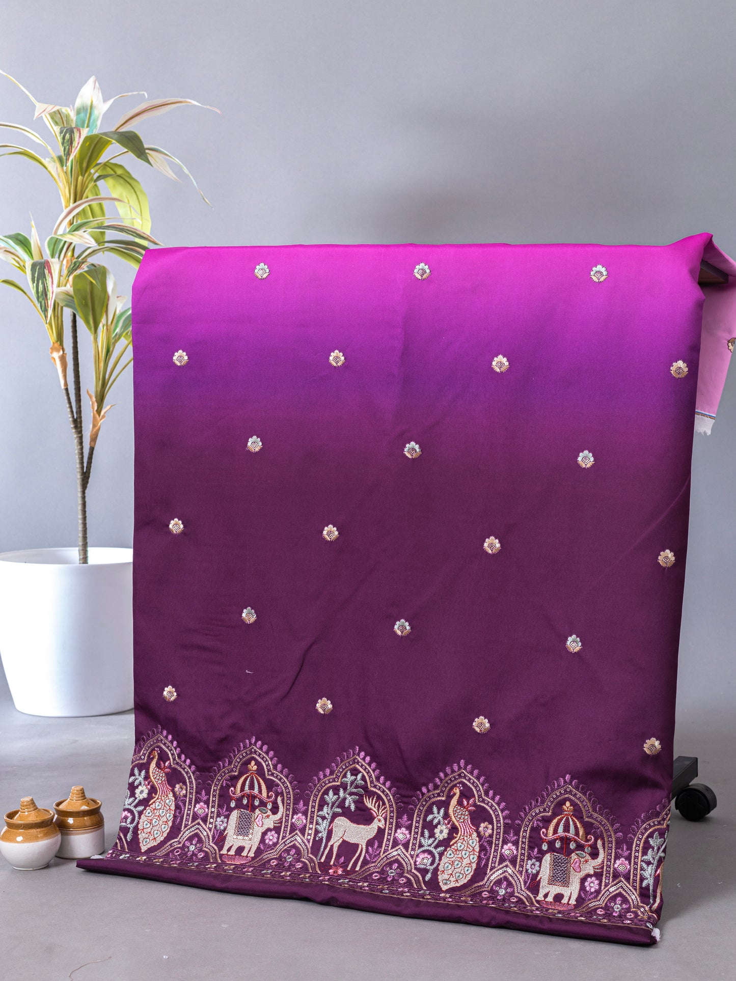 Traditional Figure Motif Embroidered Fabric