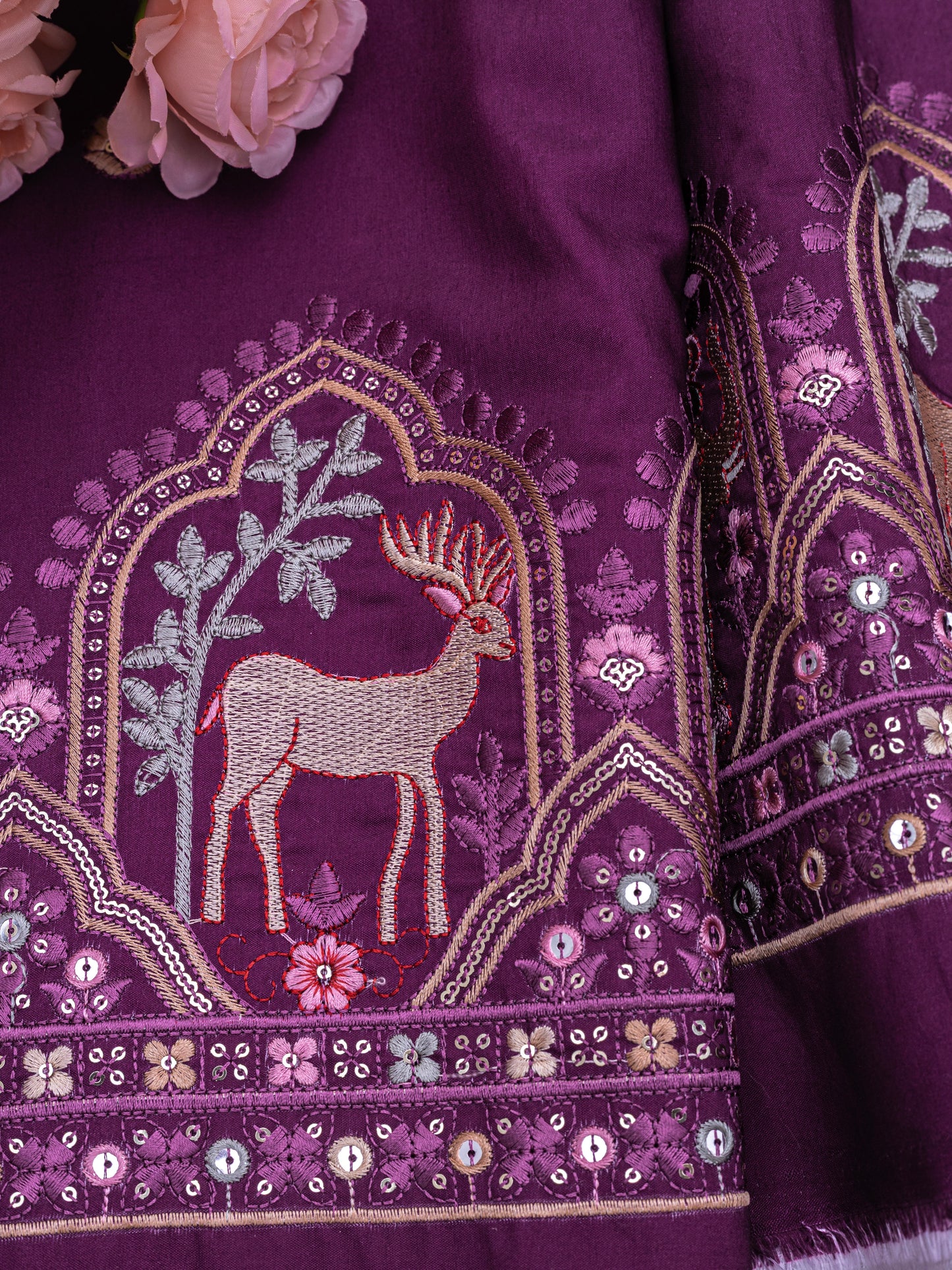 Traditional Figure Motif Embroidered Fabric