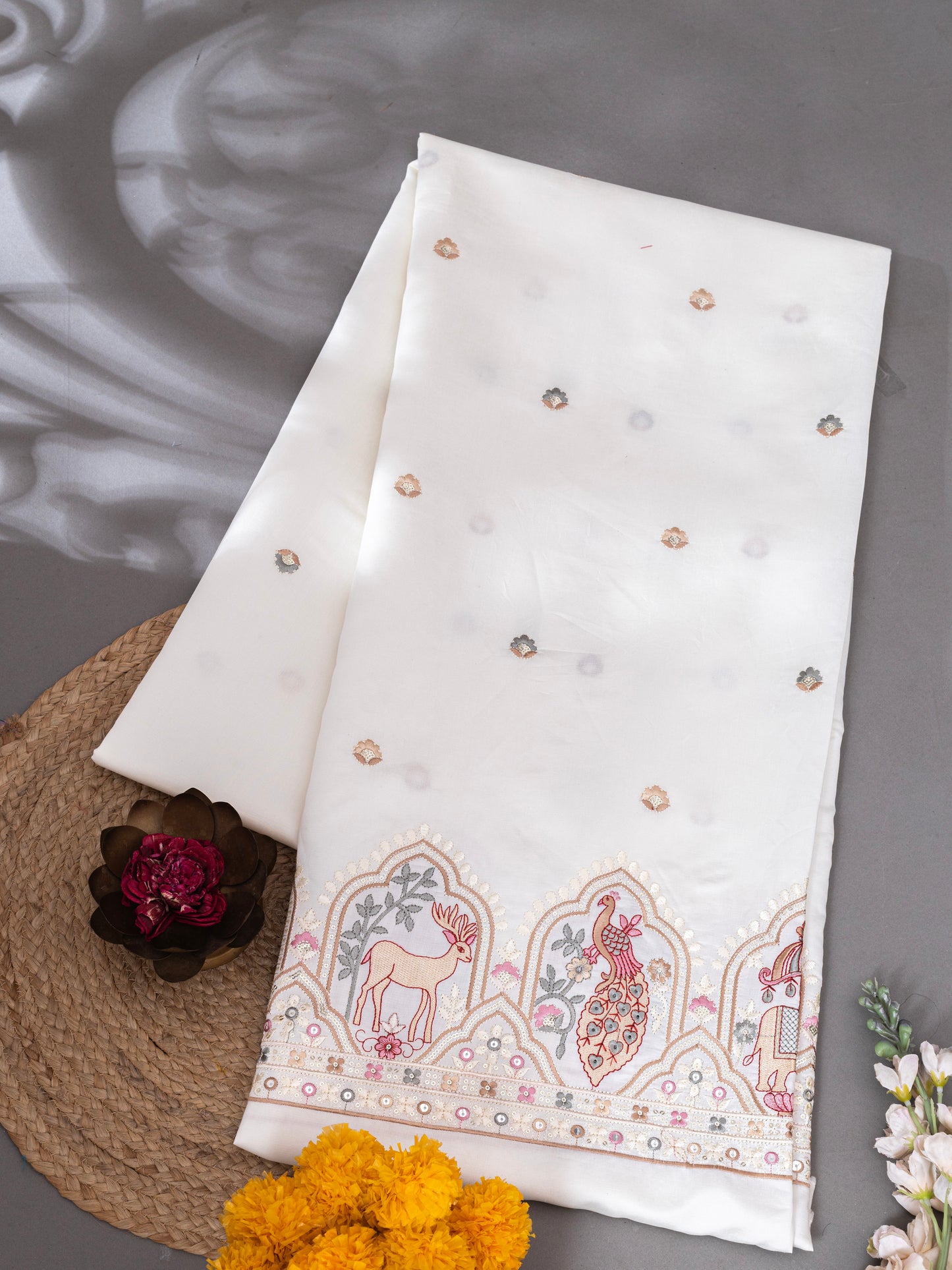 Traditional Figure Motif Embroidered Fabric