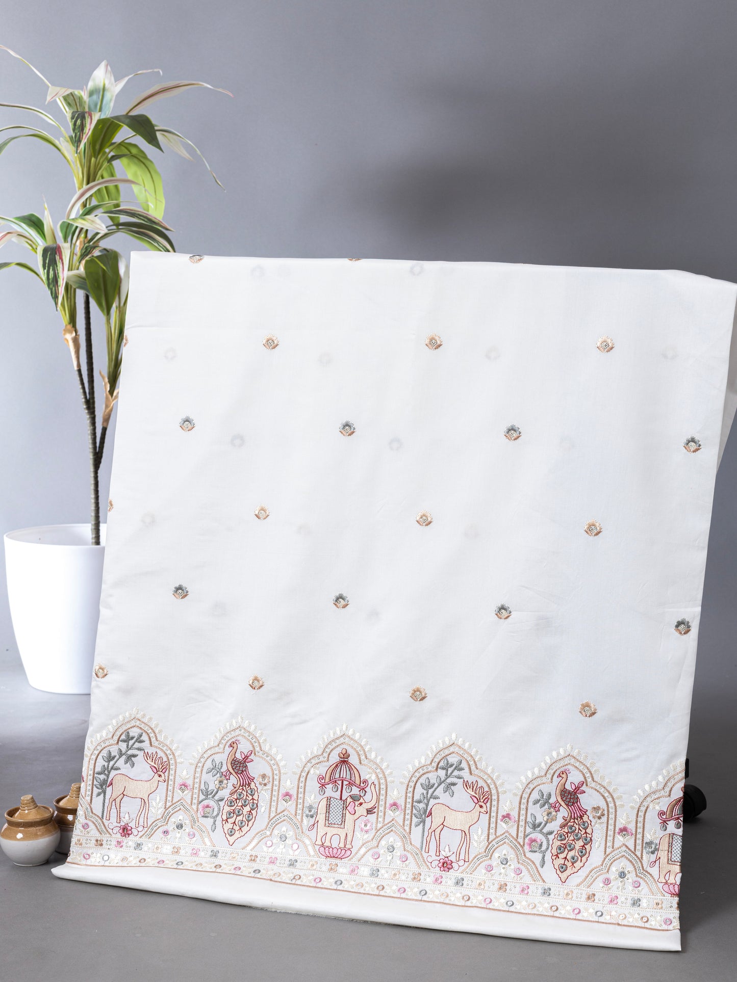 Traditional Figure Motif Embroidered Fabric