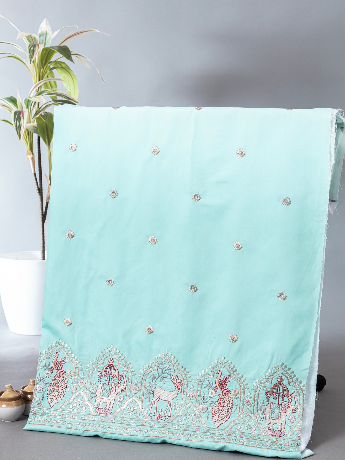 Traditional Figure Motif Embroidered Fabric