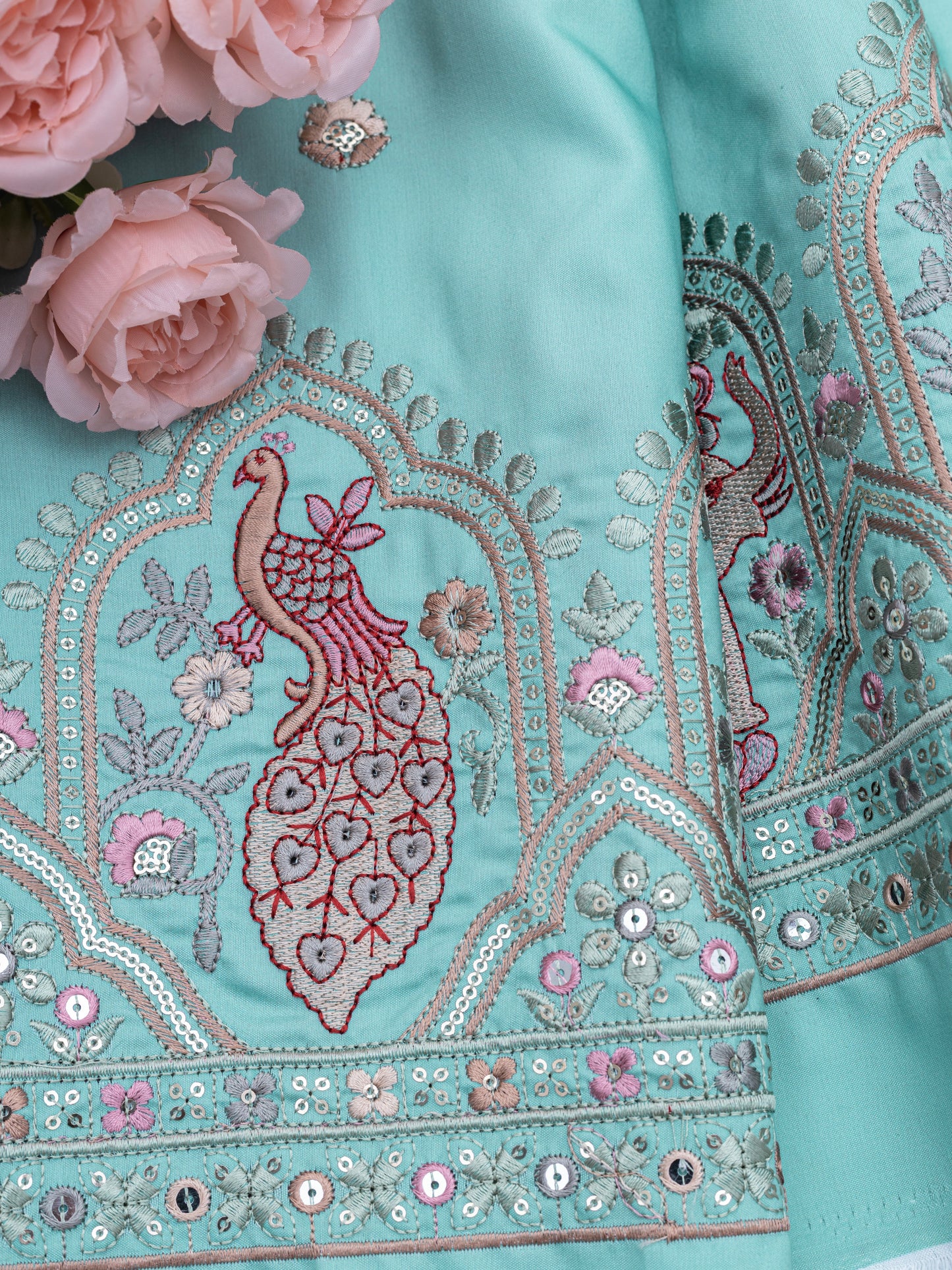 Traditional Figure Motif Embroidered Fabric