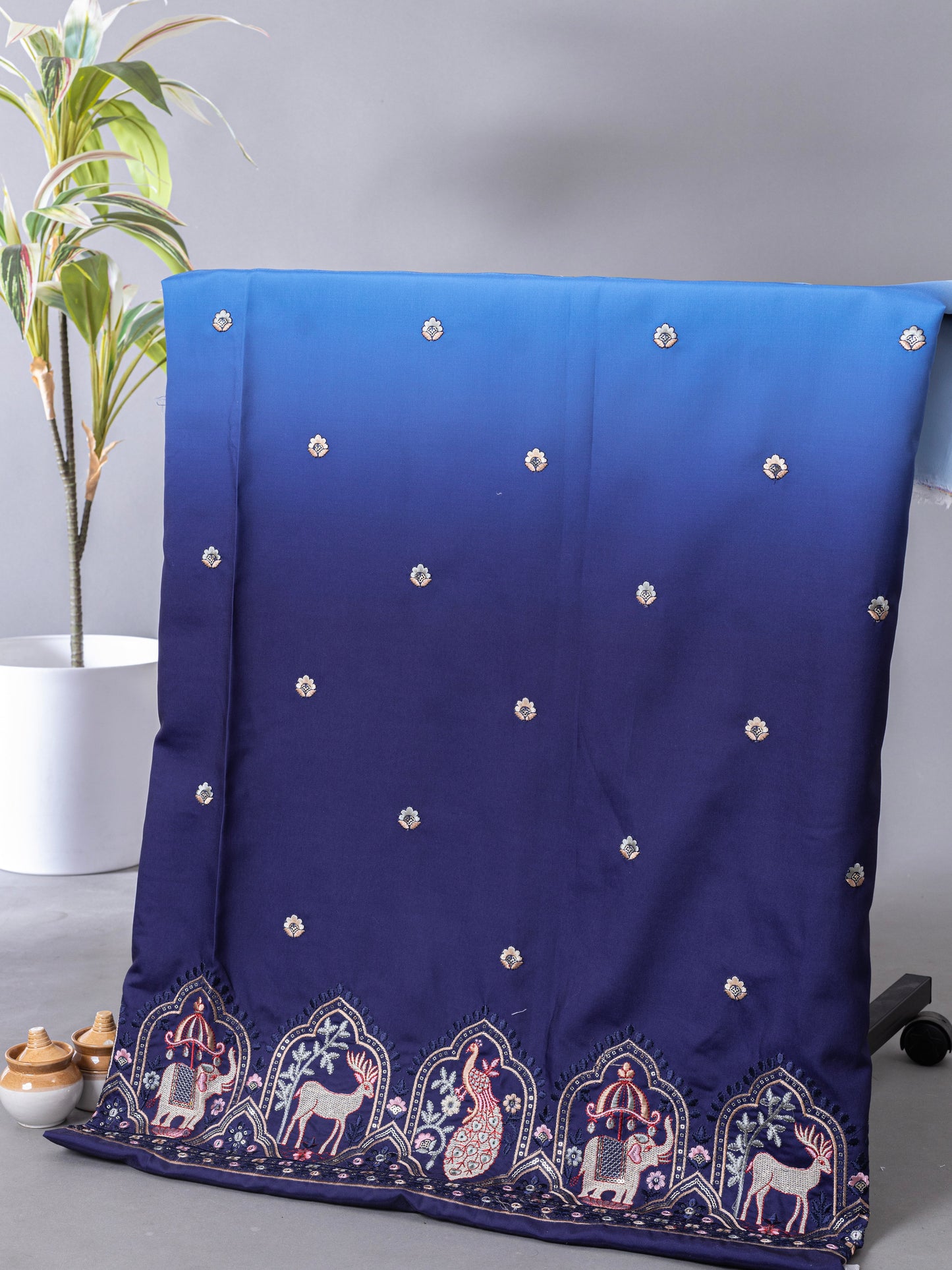 Traditional Figure Motif Embroidered Fabric