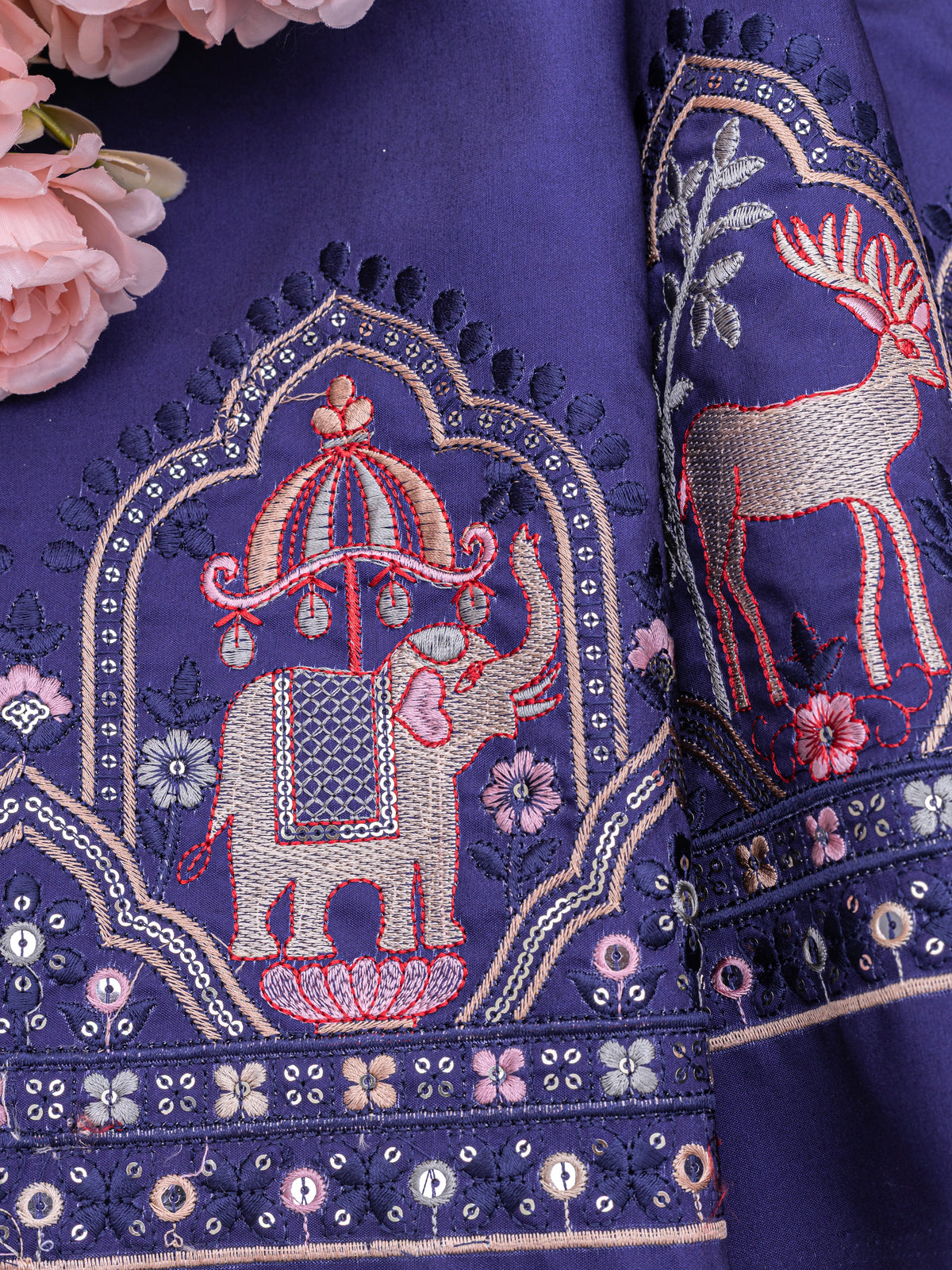 Traditional Figure Motif Embroidered Fabric – Fabricvibe