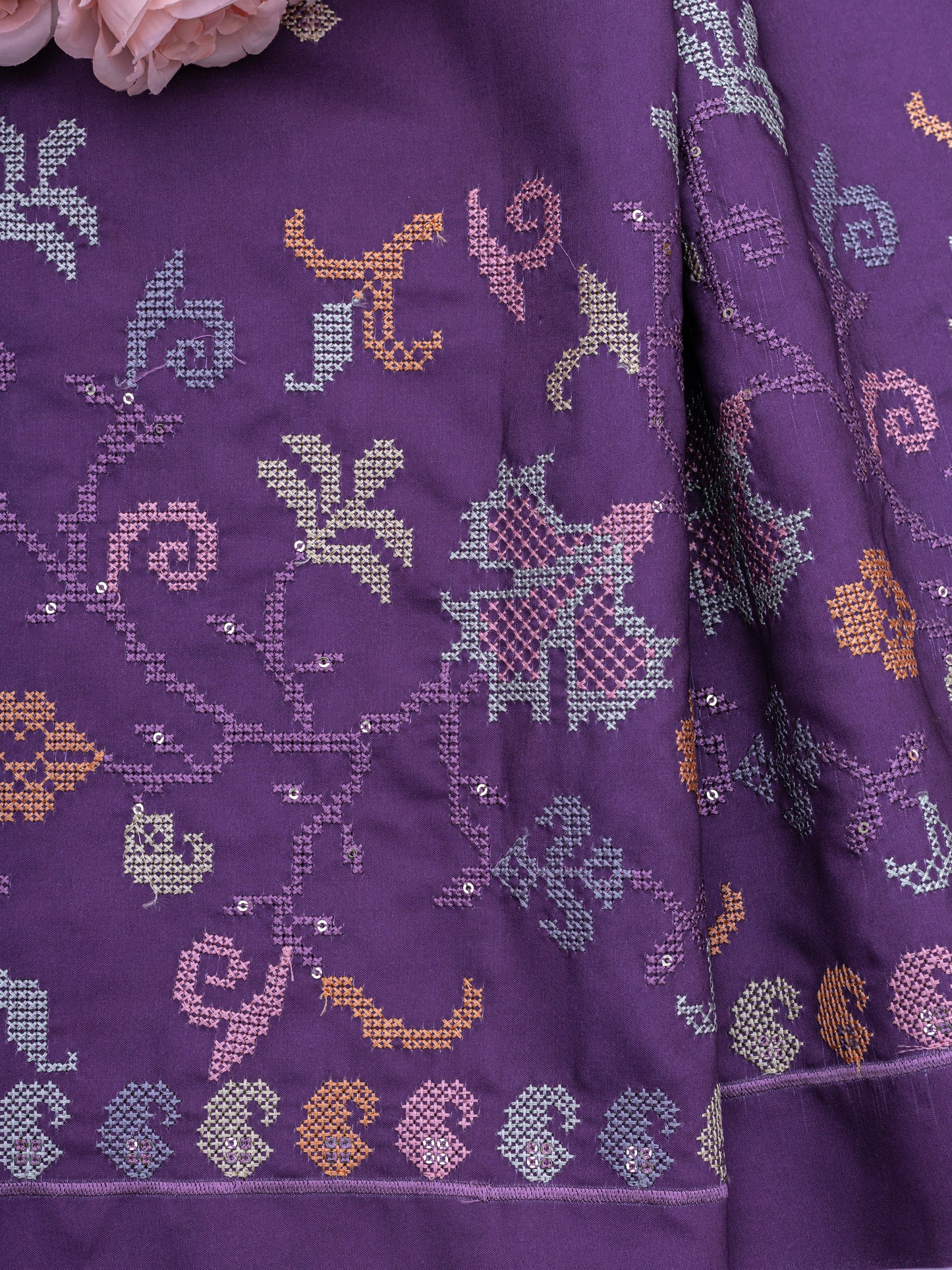 Traditional Cross-Stitch Pattern Ethnic Fabric