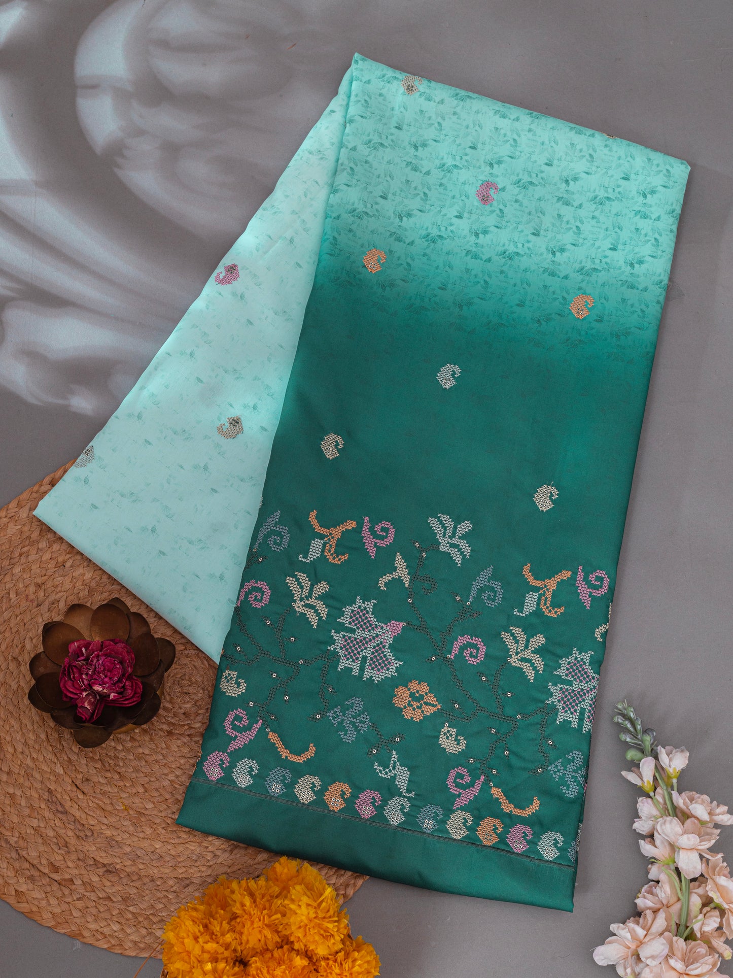 Traditional Cross-Stitch Pattern Ethnic Fabric