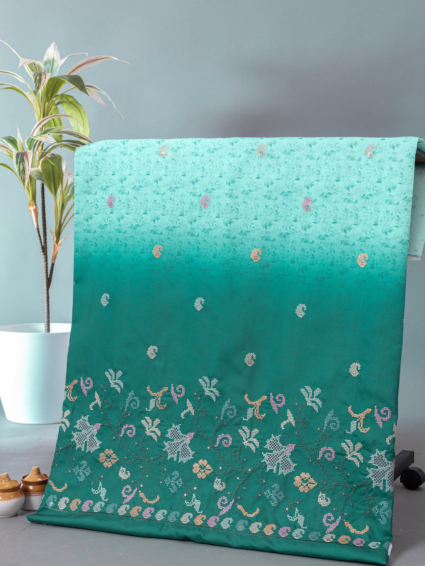 Traditional Cross-Stitch Pattern Ethnic Fabric