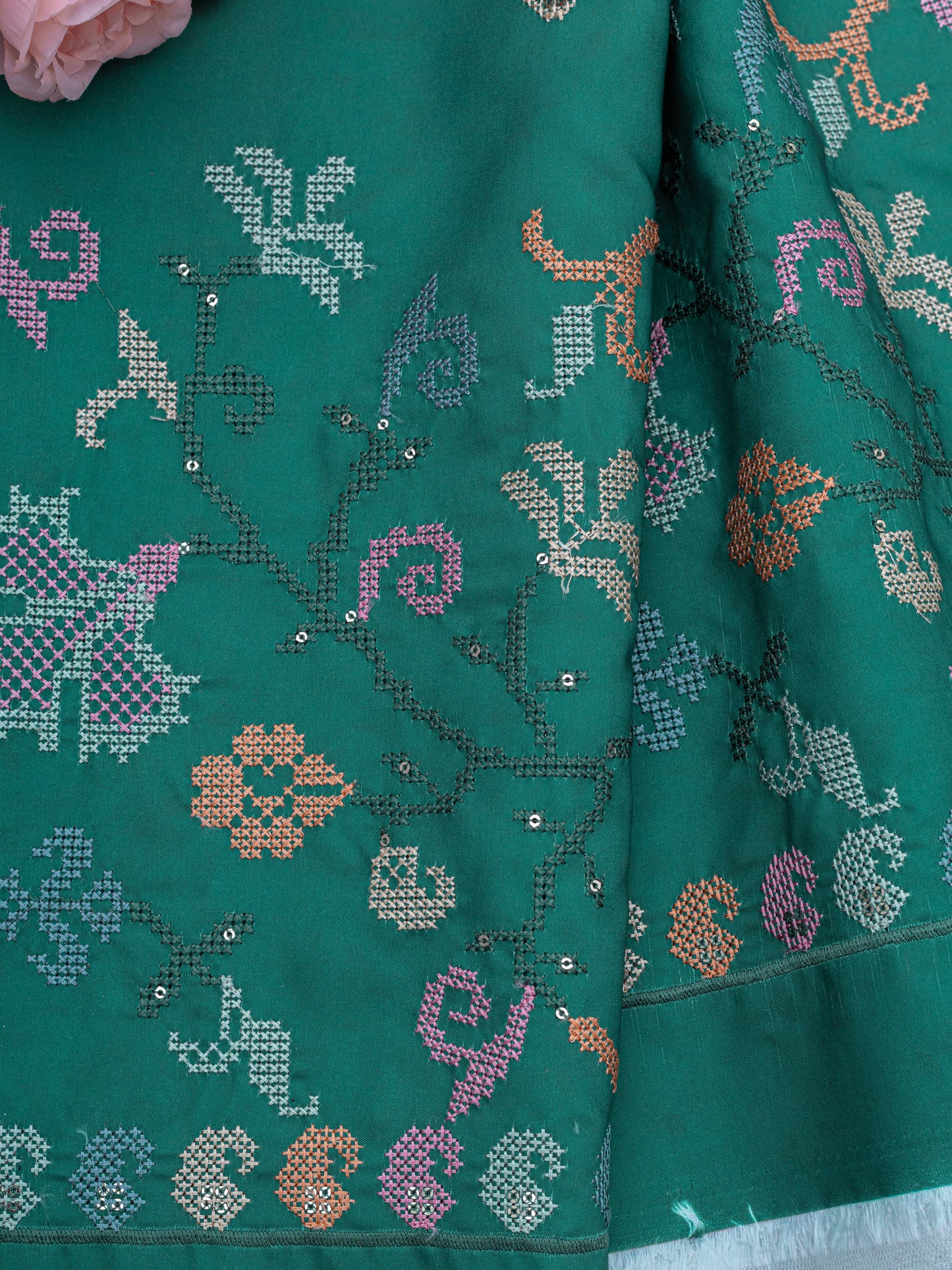 Traditional Cross-Stitch Pattern Ethnic Fabric
