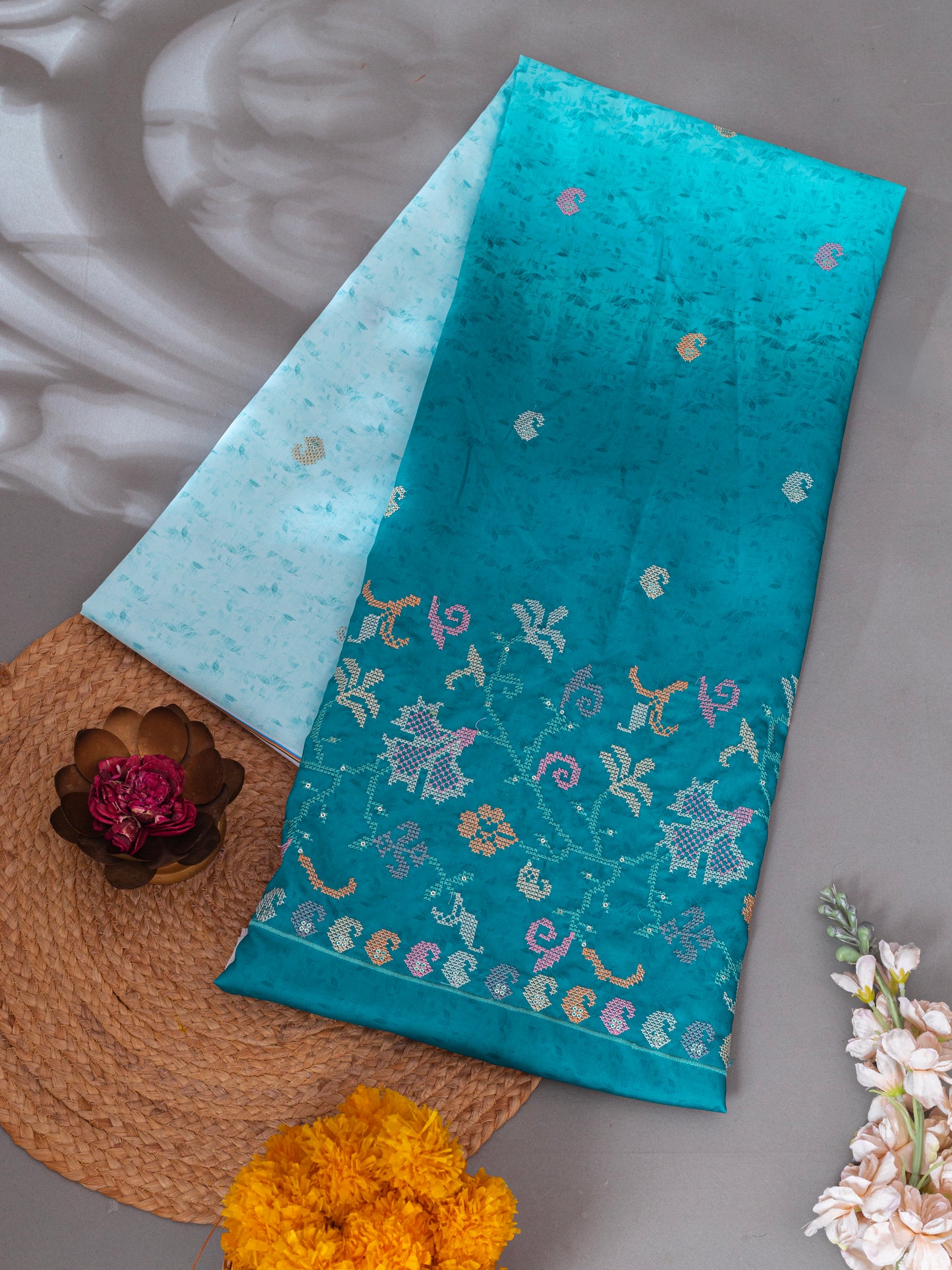 Traditional Cross-Stitch Pattern Ethnic Fabric