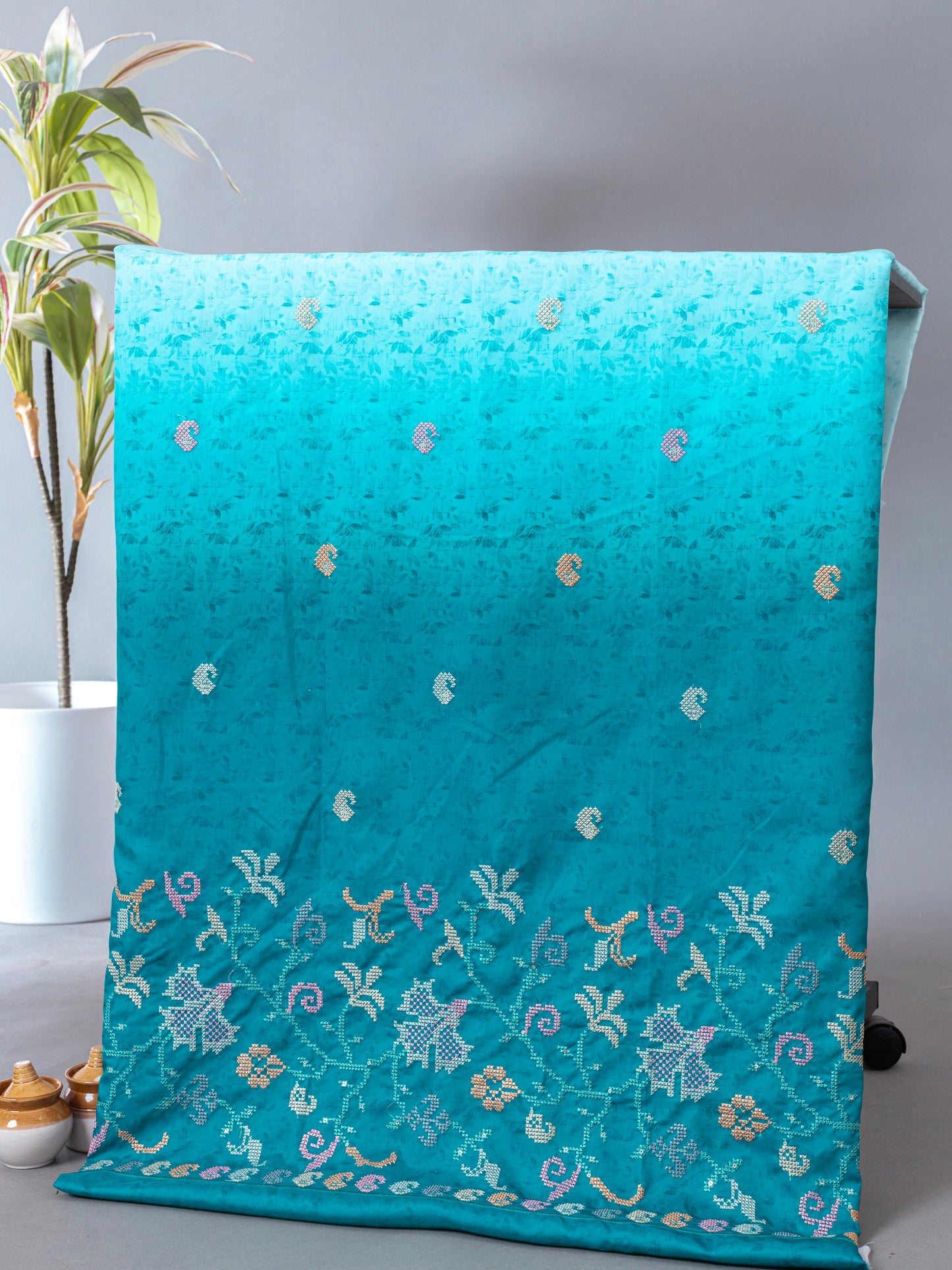 Traditional Cross-Stitch Pattern Ethnic Fabric