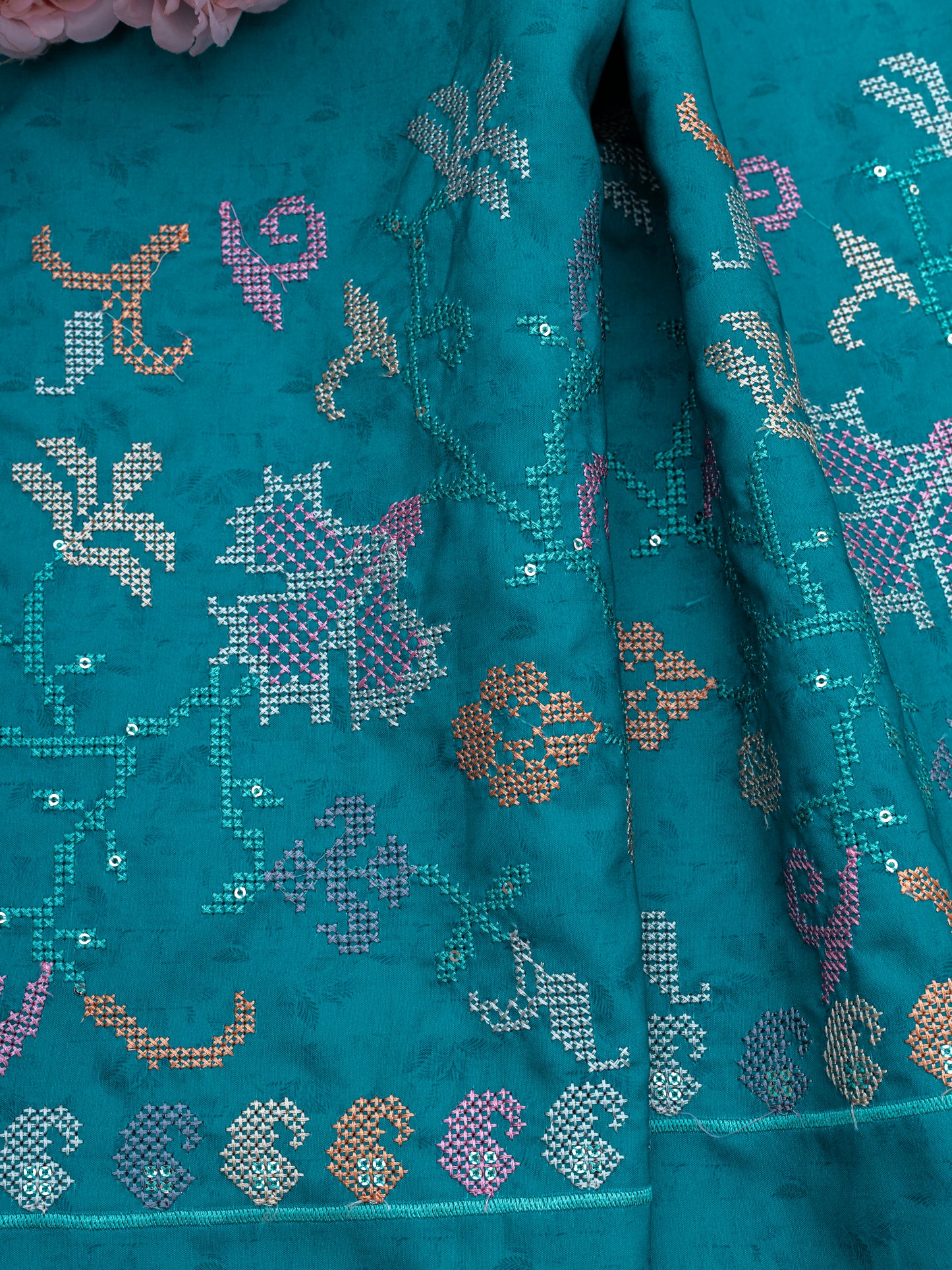 Traditional Cross-Stitch Pattern Ethnic Fabric