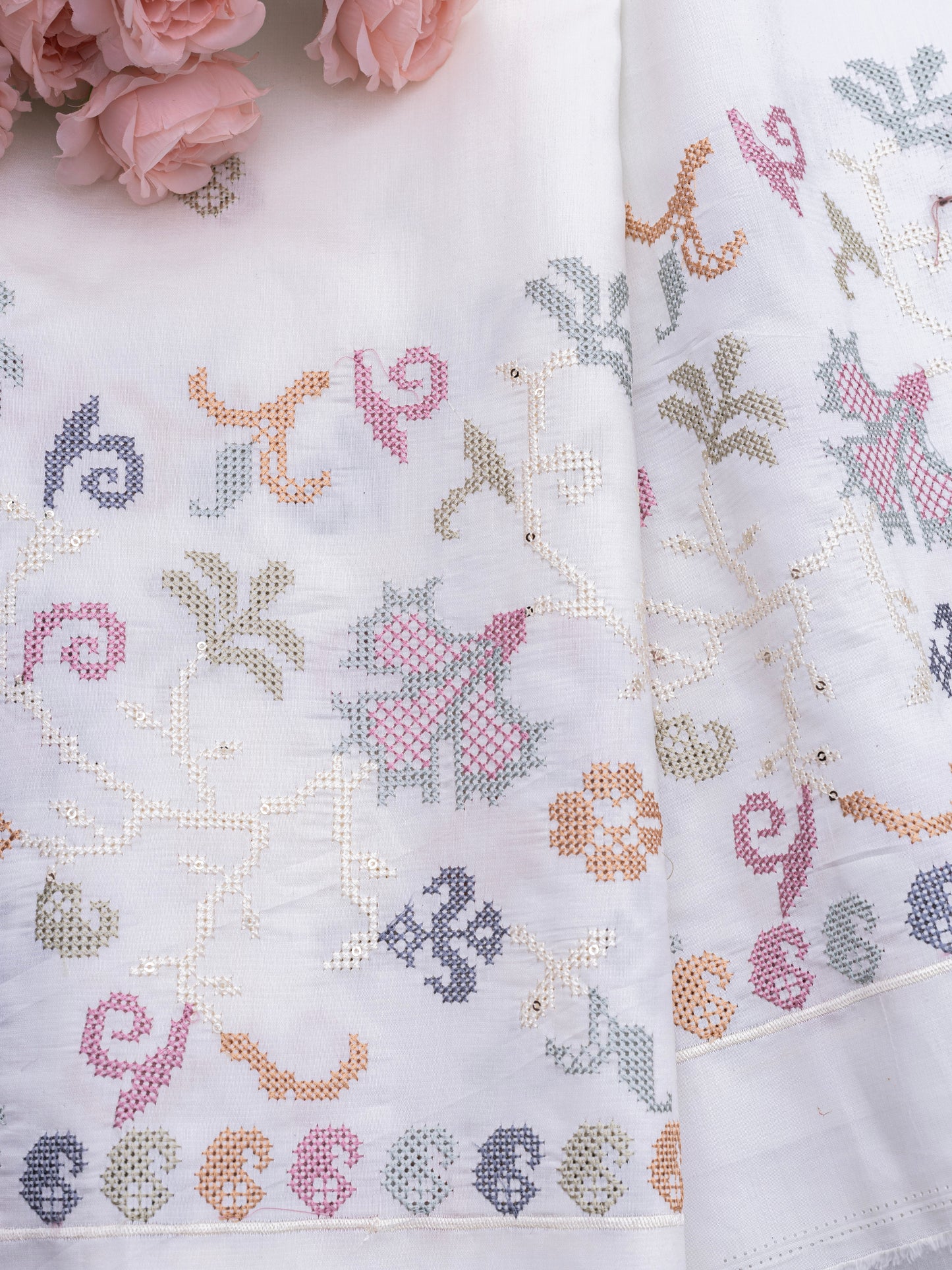 Traditional Cross-Stitch Pattern Ethnic Fabric