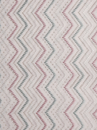 Elegant Zig-Zag Multicolor Embroidered Fabric on Silk