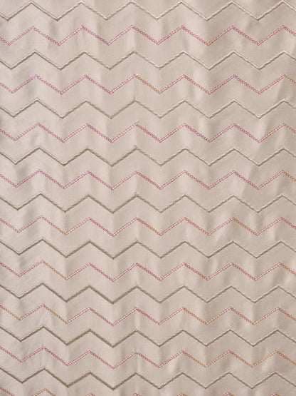 Cream with Red Zig-Zag Embroidery Silk Fabric