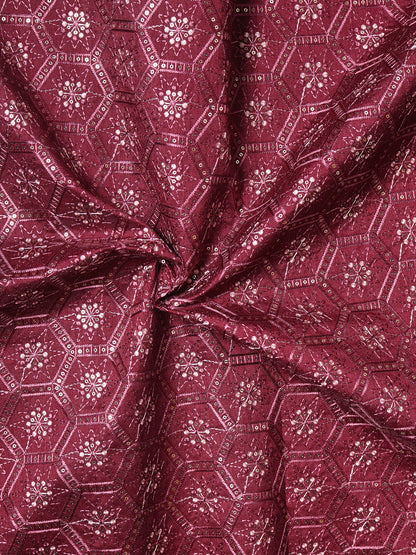 Geometric Embroidered Mono Silk Fabric
