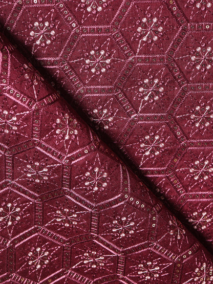 Geometric Embroidered Mono Silk Fabric
