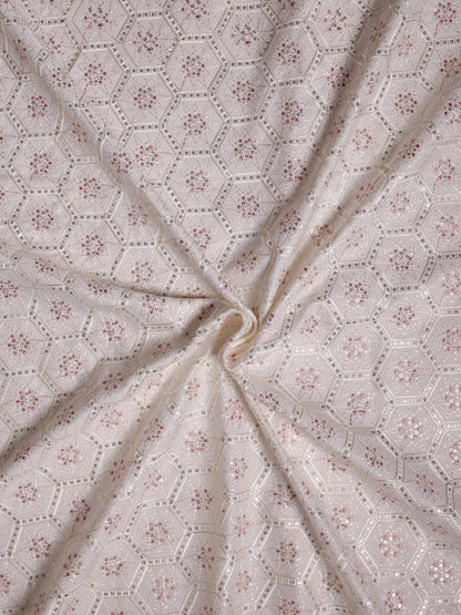 Geometric Embroidered Mono Silk Fabric