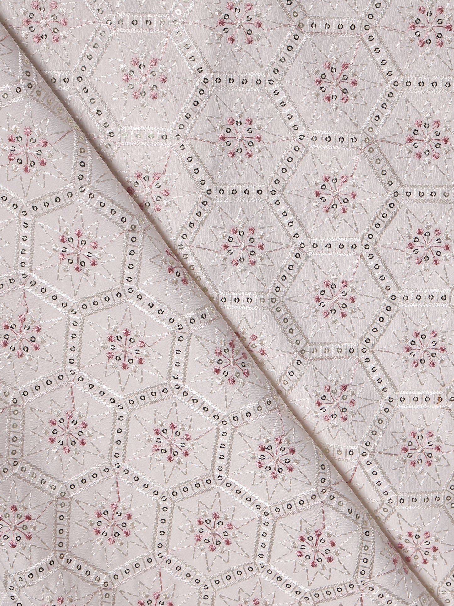 Geometric Embroidered Mono Silk Fabric