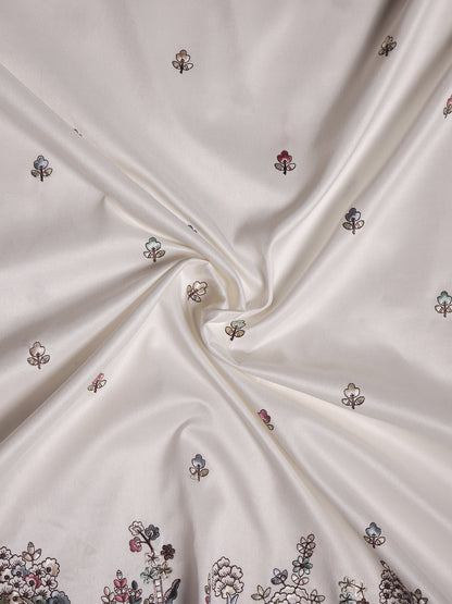 Delicate Garden-Inspired Multicolor Floral Embroidered Viscose Silk Fabric