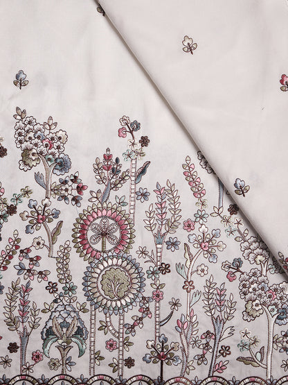 Delicate Garden-Inspired Multicolor Floral Embroidered Viscose Silk Fabric