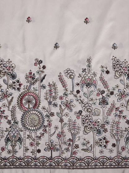 Delicate Garden-Inspired Multicolor Floral Embroidered Viscose Silk Fabric