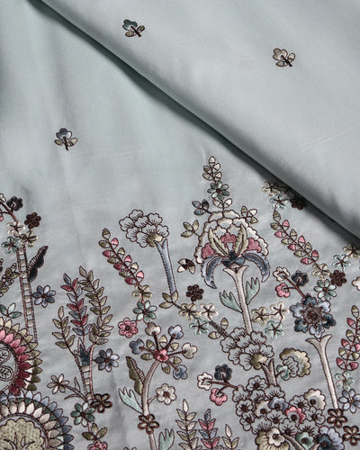 Delicate Garden-Inspired Multicolor Floral Embroidered Viscose Silk Fabric