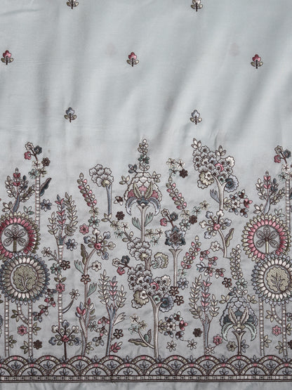 Delicate Garden-Inspired Multicolor Floral Embroidered Viscose Silk Fabric