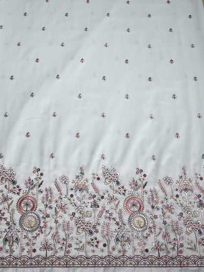 Delicate Garden-Inspired Multicolor Floral Embroidered Viscose Silk Fabric