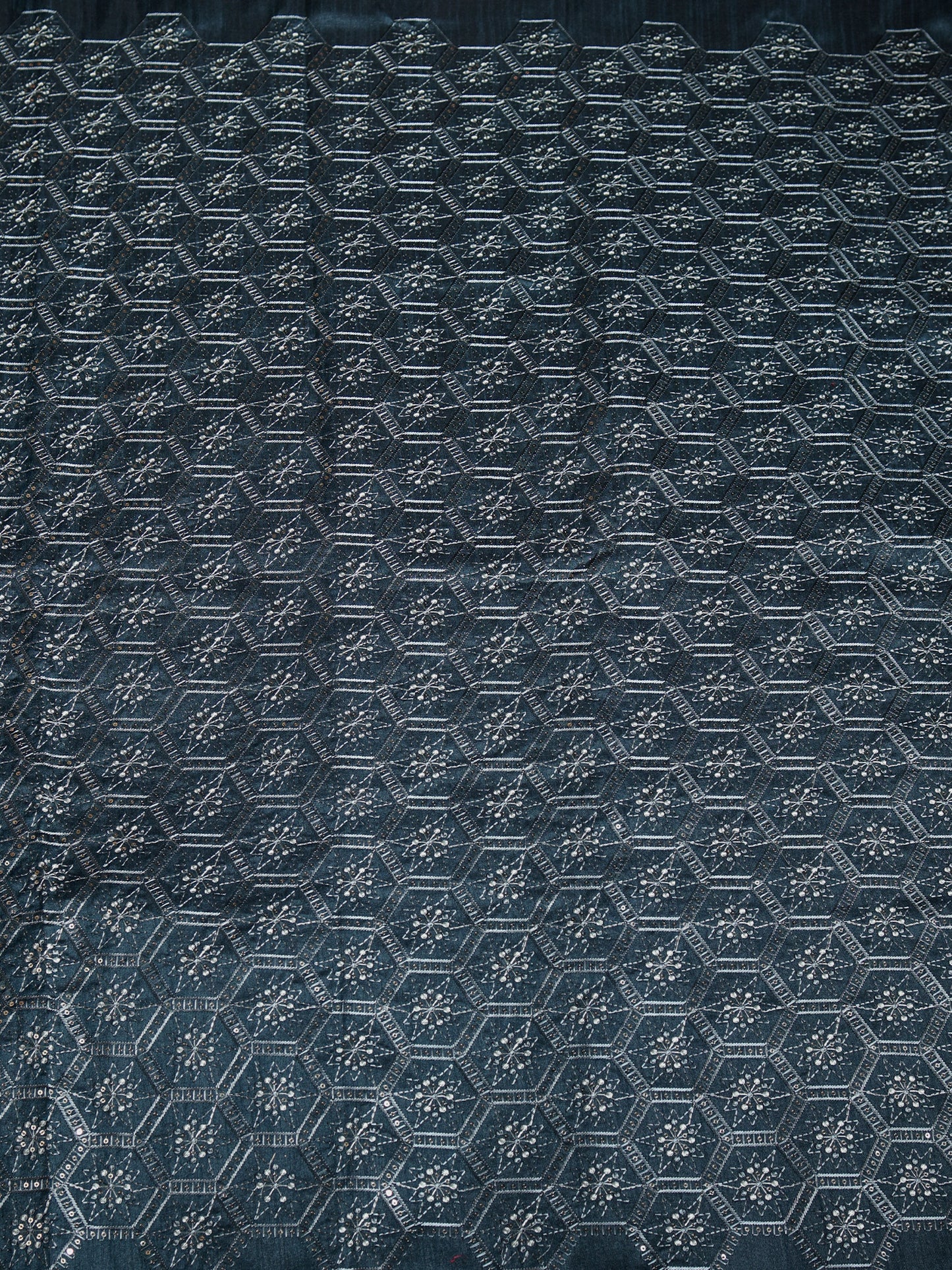 Geometric Embroidered Mono Silk Fabric