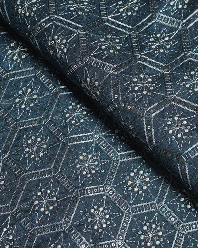 Geometric Embroidered Mono Silk Fabric